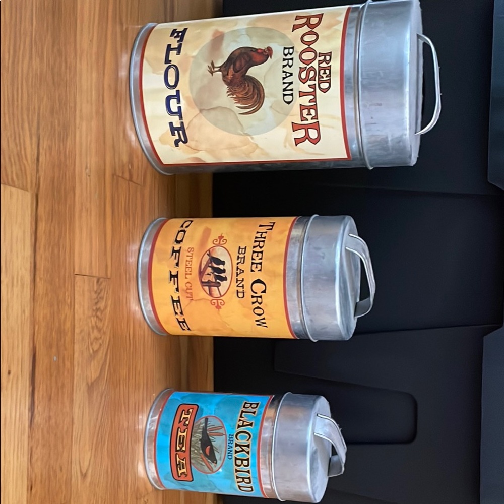 Vintage Kitchen Canister Set - Red Rooster, Three Crow, Blackbird